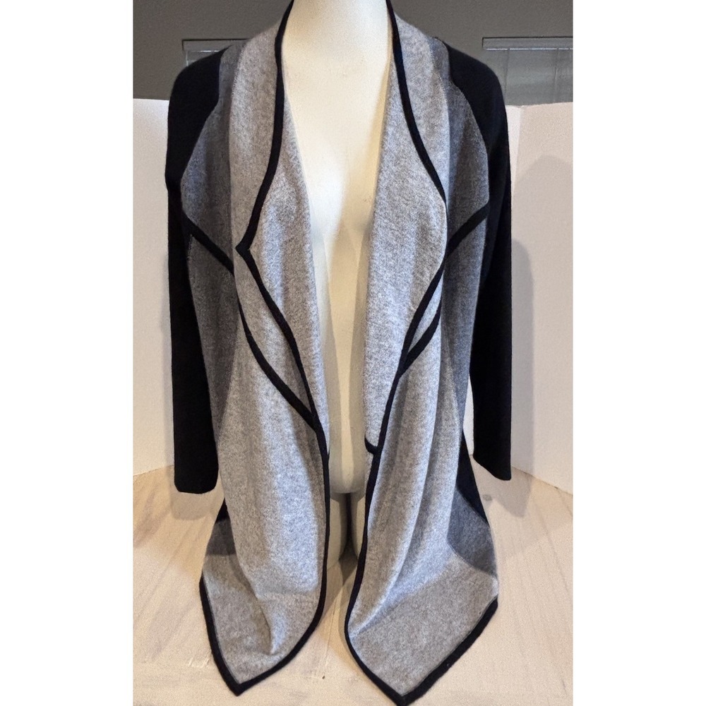 Kinross Cashmere‎ Cardigan Sweater Womens S Gray Black Colorblock Open Front